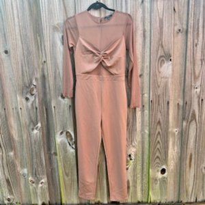 Blashe Mesh Long Sleeve Jumpsuit/Medium/Tan